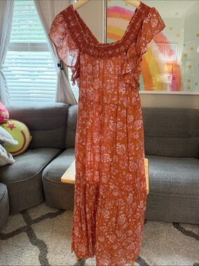Free People Rust Orange Floral Maxi Dress